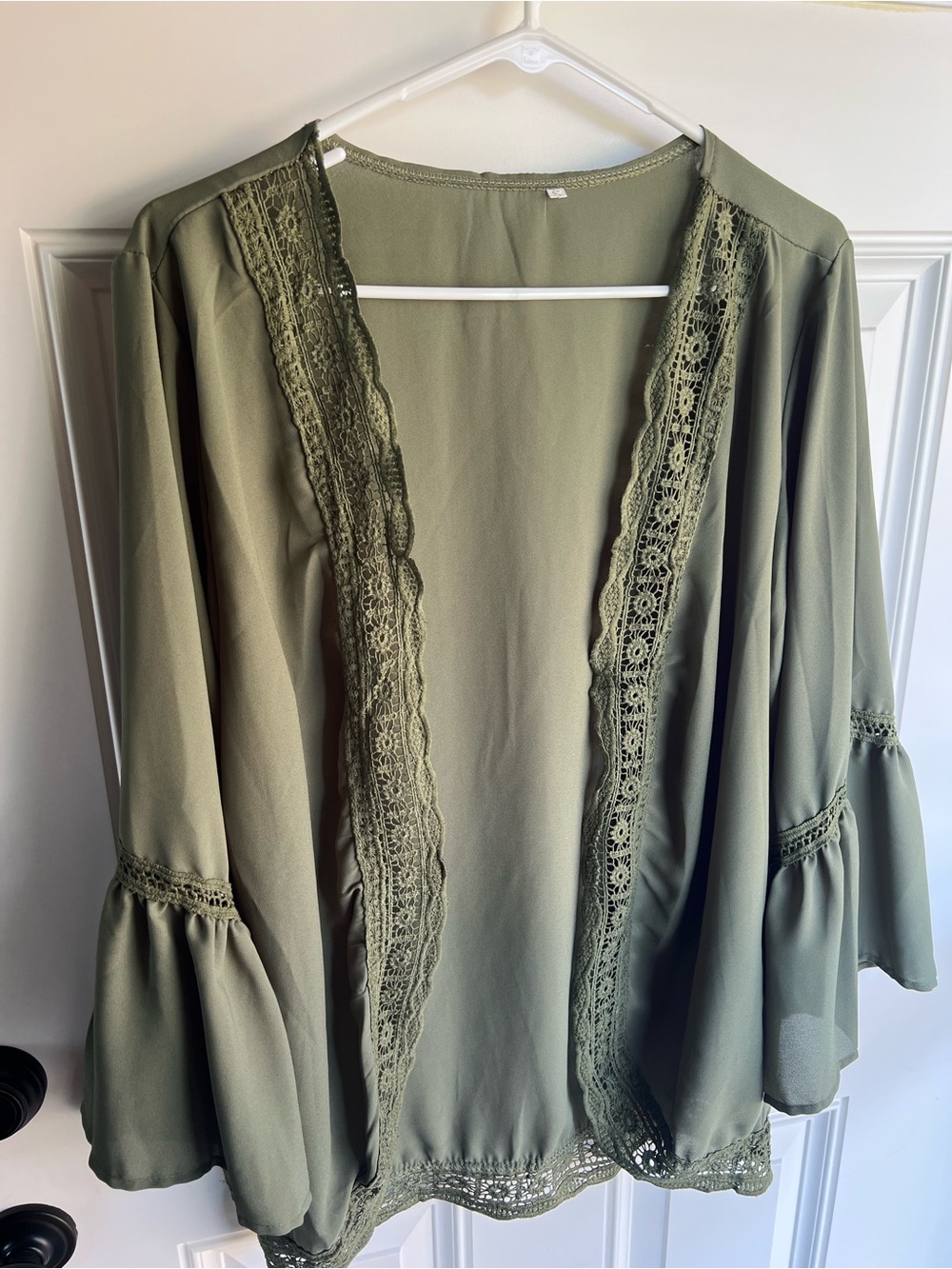Green crocheted lace short kimono